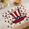 Decoración del Día de la Independencia transfronteriza de Amazon, camino de mesa de lino resistente al calor, mantel individual, decoración de mesa, tapete anti-manchas resistente al calor, mantel individual estilo occidental