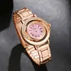 Cinturón de moda de lujo ligero transfronterizo, reloj de pulsera de cuarzo para mujer, sentido de alta gama, traje de joyería rosa, venta al por mayor