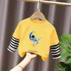 Ropa infantil para niños, conjunto casual de dos piezas estilo coreano, camiseta de manga larga, algodón puro, modelo primavera y otoño 2026, cuello redondo, top a rayas holgado