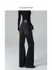 Jeans Clásicos Negros y Grises de Tiro Alto para Mujer, Pantalones Retro Acampanados de Pierna Ancha, Pantalones de Campana Sueltos, Nuevo Estilo Ajustado Otoño 2025