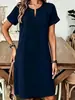 Vestido Midi Casual de Gola V e Redonda, Estilo Europeu e Americano 2026, com Punhos Flare, Corte em A Solto, Roupas Femininas Plus Size