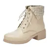 Botines Nuevos de Estilo Otoño e Invierno 2025 para Mujer, Botas de Mujer Estilo Coreano, Modernos y Versátiles, Punta Redonda, Tacón Grueso, Botas de Combate con Cordones, de Moda