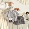 Conjunto de Verano para Niños Camisa de Manga Corta de Dibujos Animados de León Pequeño Pantalones Cortos Casuales Versátiles Conjunto de Dos Piezas para Bebé Moderno