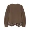 Blusa de Moda para Mujer 2026 Estilo Europeo y Americano Casual Dobladillo con Adorno de Encaje Cuello Redondo Manga Larga Camisa A49112