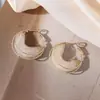 Pendientes Cruzados Europeos y Americanos de Aleación Perla Geométricos Metálicos Pendientes de Temperamento Femenino Diseño de Nicho Pendientes Versátiles para Mujer
