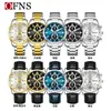 Reloj de Negocios Ofns para Hombre con Correa de Acero Cronógrafo de Seis Manecillas Calendario Casual Reloj de Cuarzo Luminoso Resistente al Agua Reloj con Patrón de Sol