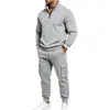 Conjunto de moletom com zíper e bolso canguru e calça, estilo workwear, gola alta, forrado de fleece, pesado, outono e inverno, transfronteiriço europeu e americano, masculino, corte solto