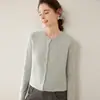 Cárdigan de cachemira con cuello redondo para mujer, cachemira fina de color liso, tejido suelto, chaqueta suéter, estilo ajustado