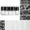 Serie de papeles de transferencia de encaje blanco y negro para accesorios de arte de uñas, papel de transferencia, papel de cielo estrellado, papel de transferencia de rejilla con borde de encaje, 10 rollos