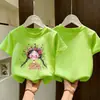 Camiseta de Manga Corta de Algodón Puro para Niñas, Top de Verano Moderno con Estampado, Camisa de Media Manga Holgada, Transpirable, Cómoda y Versátil para Niños