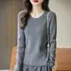 Suéter de Punto de Algodón Puro con Cuello Redondo, Manga Larga, Ajuste Delgado, Costilla, Color Sólido, Camisa Base para Mujer, Novedad Primavera 2026