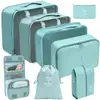 Set organizador de viaje premium, incluye 11 piezas: bolsas para guardar ropa, bolsas con cordón, bolsas para cosméticos y artículos de tocador, y bolsas de malla plegables para almacenamiento