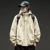 Jaqueta de Trabalho Funcional com Capuz Solta Estilo Americano Nova para Outono e Inverno Jaqueta de Marca Tendência para Casal Casaco de Algodão