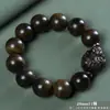 Bodhisattva Xadrez Madeira de Ágar Masculino Círculo Único 2,0 mm Pulseira Contas de Oração Budistas Furo Pequeno Pulseira de Contas de Oração de Madeira 108 Contas