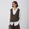 Chaleco de Punto Trenzado de Lana de Yak Multicolores para Mujer Otoño Invierno Retro Cuello en V para Superponer Sin Mangas Chaleco Suéter de Lana