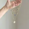 Moda Outono e Inverno Nova Colar de Pingente de Gota d'Água Colorido em Camadas Corrente de Clavícula de Girassol Doce Exquisita de Nicho