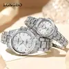 Relojes de Moda Longbo para Hombre y Mujer con Incrustaciones de Diamantes para Comercio Exterior, Relojes de Pareja de Venta Caliente Transfronteriza, Relojes de Cuarzo con Correa de Acero Impermeables Luminosos