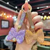 Chaveiro de Liga Metálica com Laço de Strass de Alta Qualidade, Totalmente Cravejado, Acessório de Bolsa Fofo e Divertido para Meninas