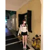 Traje Pequeño de Fragancia de Principios de Otoño Chaqueta Cardigan de Encaje para Mujer Top de Tubo con Lazo Top de Tirantes Conjunto de Dos Piezas