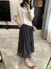 Falda Floral Francesa para Mujer, Nuevo Estilo de Verano, Falda de Cintura Alta Línea A de Longitud Media, Falda Plisada de Gasa, Falda Larga de Estilo Suave
