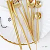 Estilo Portugués 304 Oro Espejo Cubiertos para Comida Occidental Cuchillo y Tenedor para Bistec Tenedor y Cuchara de Postre Cuchara de Café Palillos