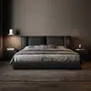 Apartamento Pequeno Minimalista Estilo Italiano Cama de Couro 1,5m Quarto Principal Cama de Casal Macia com Armazenamento, Cama Moderna Simples de Luxo Leve