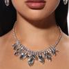 Conjunto de collar y pendientes de gota de agua de lujo elegantes con collar y diamantes de imitación de nueva moda europea y americana 06