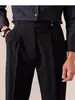 Pantalones de hombre estilo italiano Nápoles con cintura de botón París, Pantalones largos de pierna recta, Pantalones casuales de cintura alta estilo Gurkha británico