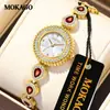 Reloj de Pulsera Mokago Popular Transfronterizo Francés Retro Verde Esmeralda Cuarzo para Mujer, Reloj de Pulsera Estilo Vintage de Lujo Ligero