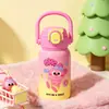 Taza Térmica de Acero Inoxidable de Alto Valor con Diseño de Dibujos Animados Lindos, Tapa Flip-Top para Doble Bebida, Portátil para Estudiantes con Asa y Popote