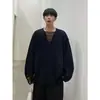 Suéter de Outono Americano com Design Aranhado Cor Sólida Gola V Masculino e Feminino Solto Casual Manga Longa