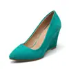 Novos Sapatos 3243 Salto Anabela Bico Fino Sapatos Casuais Salto Alto Fosco Primavera e Outono Veludo Sapatos de Comércio Exterior Verde Claro Preto