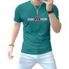 Camiseta de verano para hombre de manga corta de algodón mercerizado con intarsia y diamantes de imitación, moderna, ajustada, informal, transpirable, con cuello redondo y media manga.