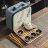 Caja de Viaje Portátil Set de Té Kung Fu Cerámica Vajilla de Té Una Tetera Cuatro Tazas Set Completo Venta al por Mayor Regalo Logo