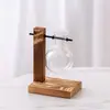 Marco de madera colgante innovador jarrón hidropónico de vidrio Jarrón de vidrio Rosa Verde contenedor para arreglos florales adornos decorativos de escritorio