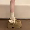Sapatos Birkenstock com Sola Grossa, Aumentadores de Altura, Aveludados por Dentro, Espessos, Totalmente Fechados, Femininos, Novo Estilo 2026, Sapatos de Algodão com Pelo para Inverno, Botas de Neve, Mocassins