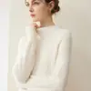 Suéter de moda jacquard de cuello medio 100% cachemira para mujer, otoño e invierno, grueso, holgado, versátil, camisa base de punto