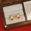 Año de nacimiento año del dragón pendientes de botón elegantes para mujer aguja de plata S925 sentido de diseño de nicho pendientes rojos 2024 Pendientes nuevos