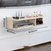 Conjunto de Gabinete de TV de Madeira Maciça Suporte de Parede sem Furos para Decodificador Decoração de Parede para Sala de Estar Quarto Caixa de Armazenamento para Roteador