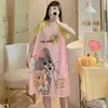 Pijama de Seda de Leche Pijama de Manga Corta Camisón de Mujer Verano Holgado Tallas Grandes Dibujos Animados Lindos Ropa para el Hogar