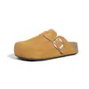 Mules de Couro Integral com Solado Grosso para Aumentar a Altura, Impermeáveis, Estilo Birkenstock, Couro Genuíno, Bico Fechado, Slip-On, para Mulheres, Uso Externo de Verão