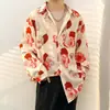 Camisa floral retro vintage estilo Hong Kong para hombres y mujeres, marca de moda de verano, hawaiana casual de corte holgado, chaqueta camisa de manga larga para pareja