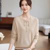 Nuevos Tops de Punto para Madres Jóvenes de Principios de Otoño para Mujeres de Mediana Edad y Mayores, Suéteres Delgados de Primavera y Otoño, Camisas de Manga Larga Estilo Chino para Usar Debajo