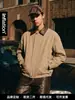 Jaqueta de Couro Patchwork Retrô Masculina Jie Zhan, nova coleção Outono/Inverno 2026, estilo de rua retrô americano, com zíper, com gola alta