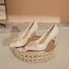 Zapatos de cristal de champán de alta gama vestido de novia Xiuhe de dos usos tacón de aguja zapatos de tacón alto plataforma impermeable boca poco profunda no cansan los pies zapatos de una sola capa