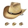 Sombrero de Rafia de Ala Ancha Versátil Pluma Vaquero Occidental Sombrero de Paja Protección Solar Sombrilla Borde Crudo Estilo Europeo y Americano Sombrero Transfronterizo
