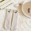 Calcetines para Mujer Transfronterizos Serie Bordado de Gato en Felpa Coral Calcetines para Mujer Otoño e Invierno Terciopelo Medio Tridimensional Espesos Cálidos
