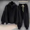 Traje Casual para Hombre, Traje de Dos Piezas para Hombre, Estilo Otoño e Invierno, Sudadera Trendy Juvenil de Cuello Semi-Alto de Manga Larga con Corte Holgado