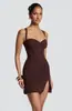 Vestido corto con tiras, cintura retorcida, abertura, estilo chica sexy y atrevida, amarre en la espalda, corte ajustado, minivestido que se ajusta a la cadera