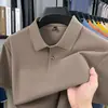 Camisa Polo Masculina de Algodão Piquet Fina e Respirável para o Verão, para Pais de Meia-Idade, Casual de Negócios, Cor Sólida, Gola Polo, Manga Curta